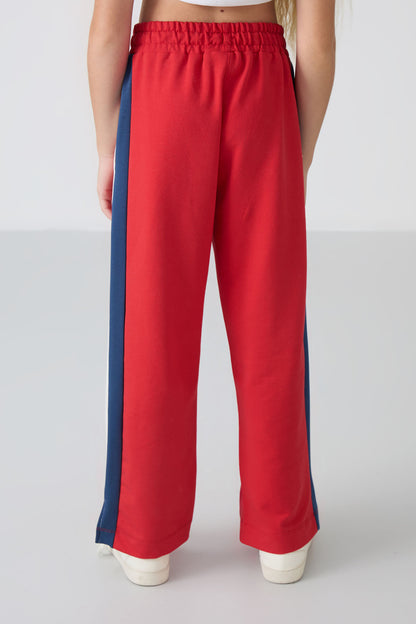 Open Red Slit Detailed Pocket Wide Leg Girls' Tracksuit Bottom - 75141
