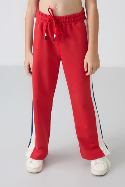 Open Red Slit Detailed Pocket Wide Leg Girls' Tracksuit Bottom - 75141