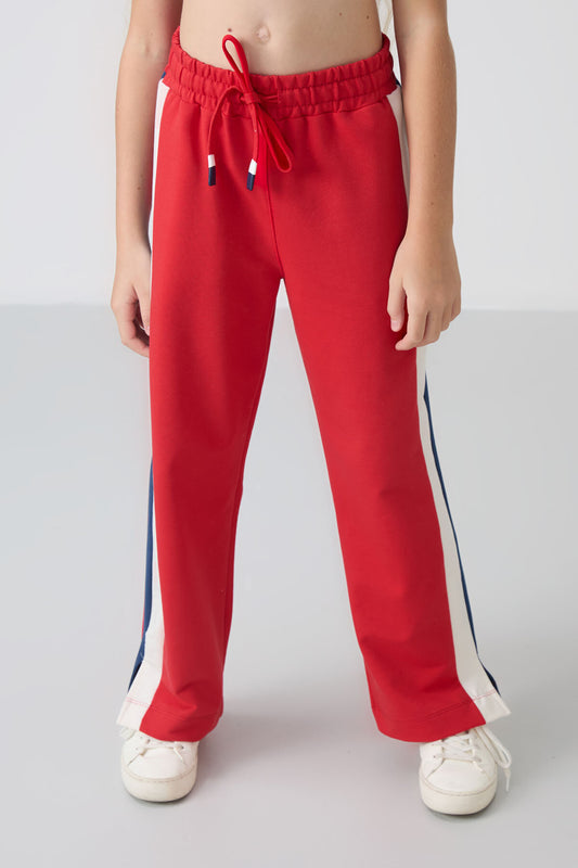 Open Red Slit Detailed Pocket Wide Leg Girls' Tracksuit Bottom - 75141