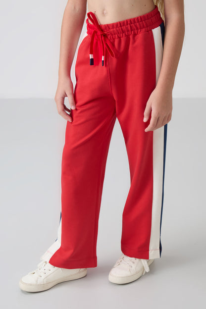 Open Red Slit Detailed Pocket Wide Leg Girls' Tracksuit Bottom - 75141