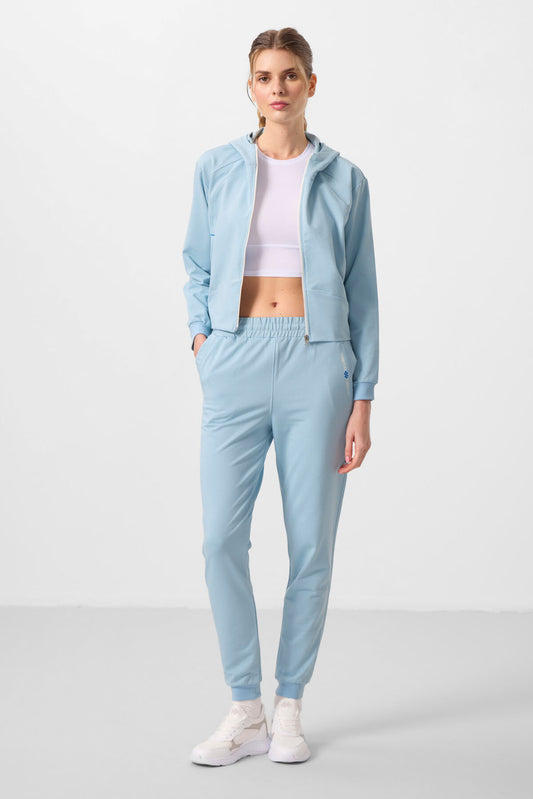Light Blue Hooded Zippered Oversize Women's Tracksuit Set - 95328
