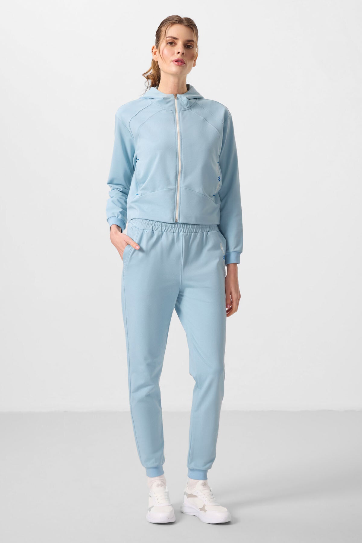 Light Blue Hooded Zippered Oversize Women's Tracksuit Set - 95328