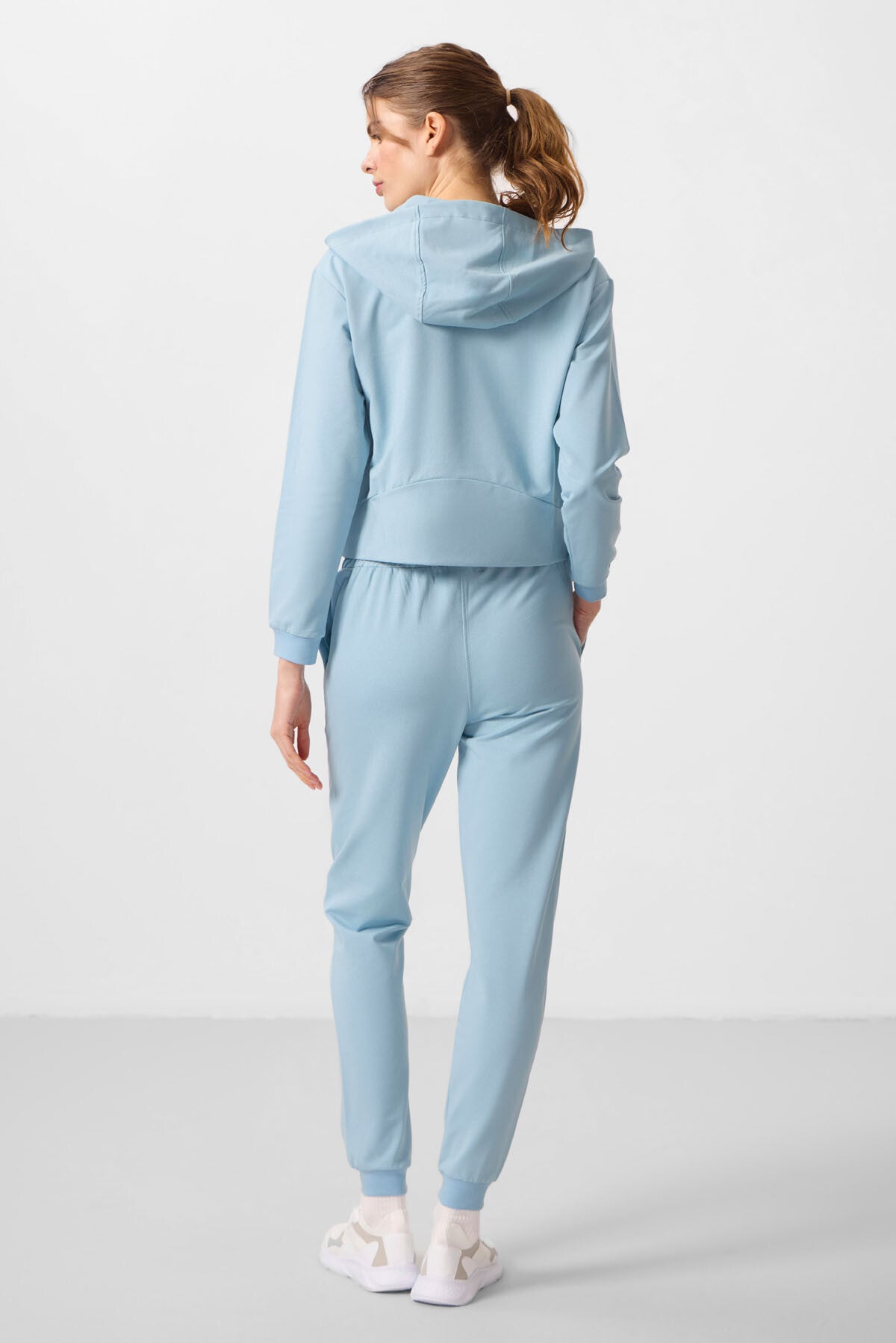 Light Blue Hooded Zippered Oversize Women's Tracksuit Set - 95328