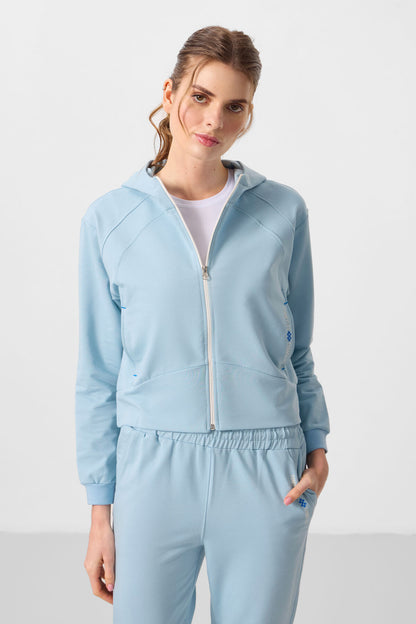 Light Blue Hooded Zippered Oversize Women's Tracksuit Set - 95328