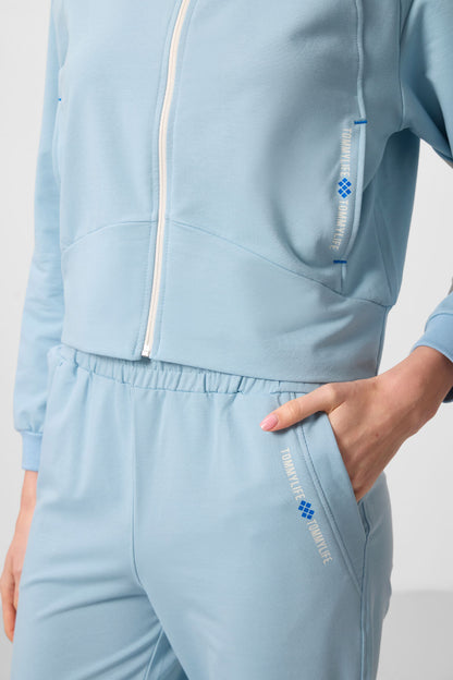 Light Blue Hooded Zippered Oversize Women's Tracksuit Set - 95328