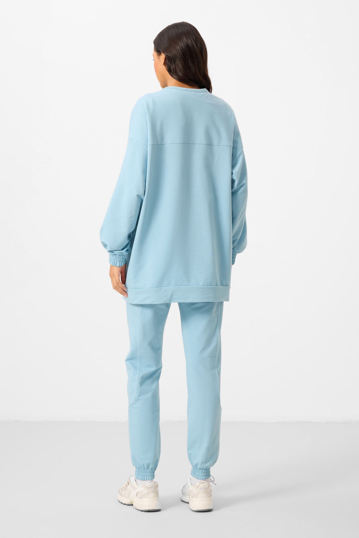 Light Blue O Collar Basic Oversize Women's Tracksuit Tunic Set - 95347