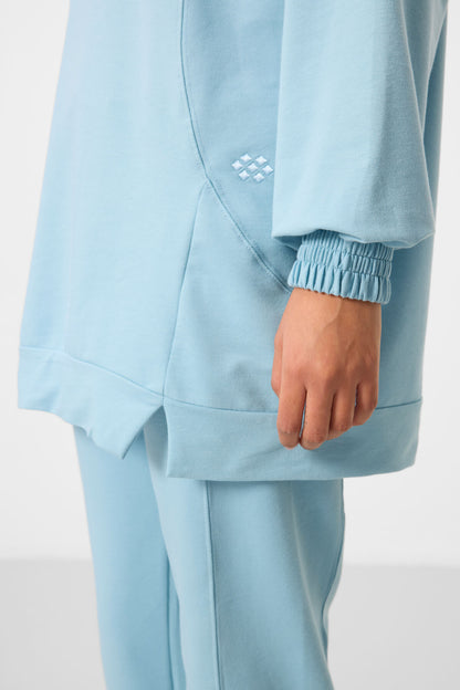 Light Blue O Collar Basic Oversize Women's Tracksuit Tunic Set - 95347