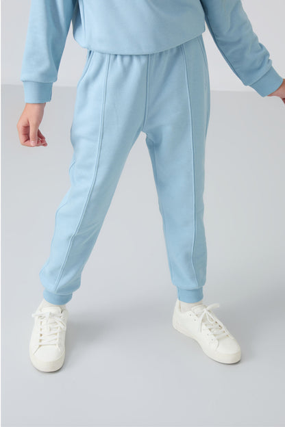 Light Blue Cotton Fleece-Lined Soft Textured Oversize Embroidered Girls' Tracksuit Set - 75145