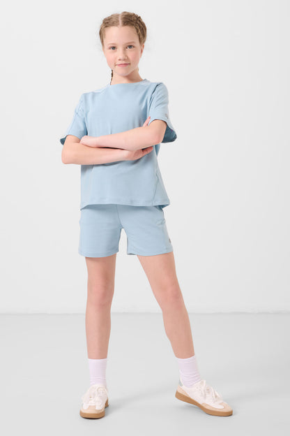 Light blue cotton soft woven standard fit basic girls shorts set - 75184