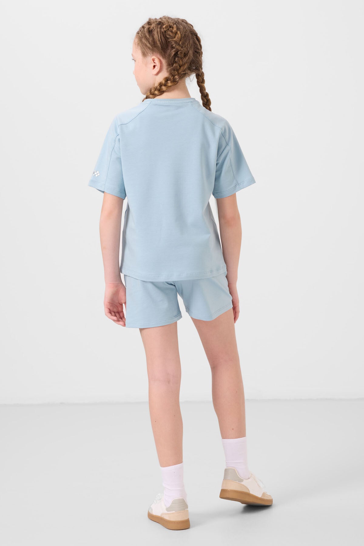 Light blue cotton soft woven standard fit basic girls shorts set - 75184