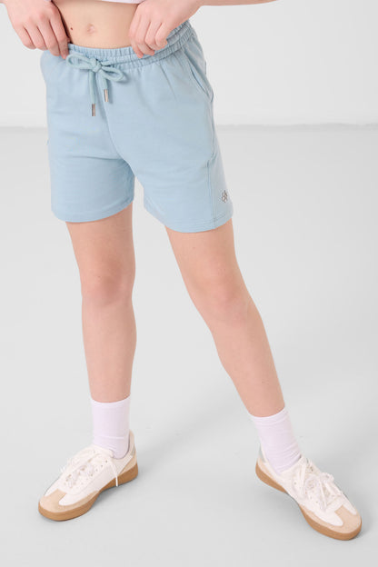 Light blue cotton soft woven standard fit basic girls shorts set - 75184