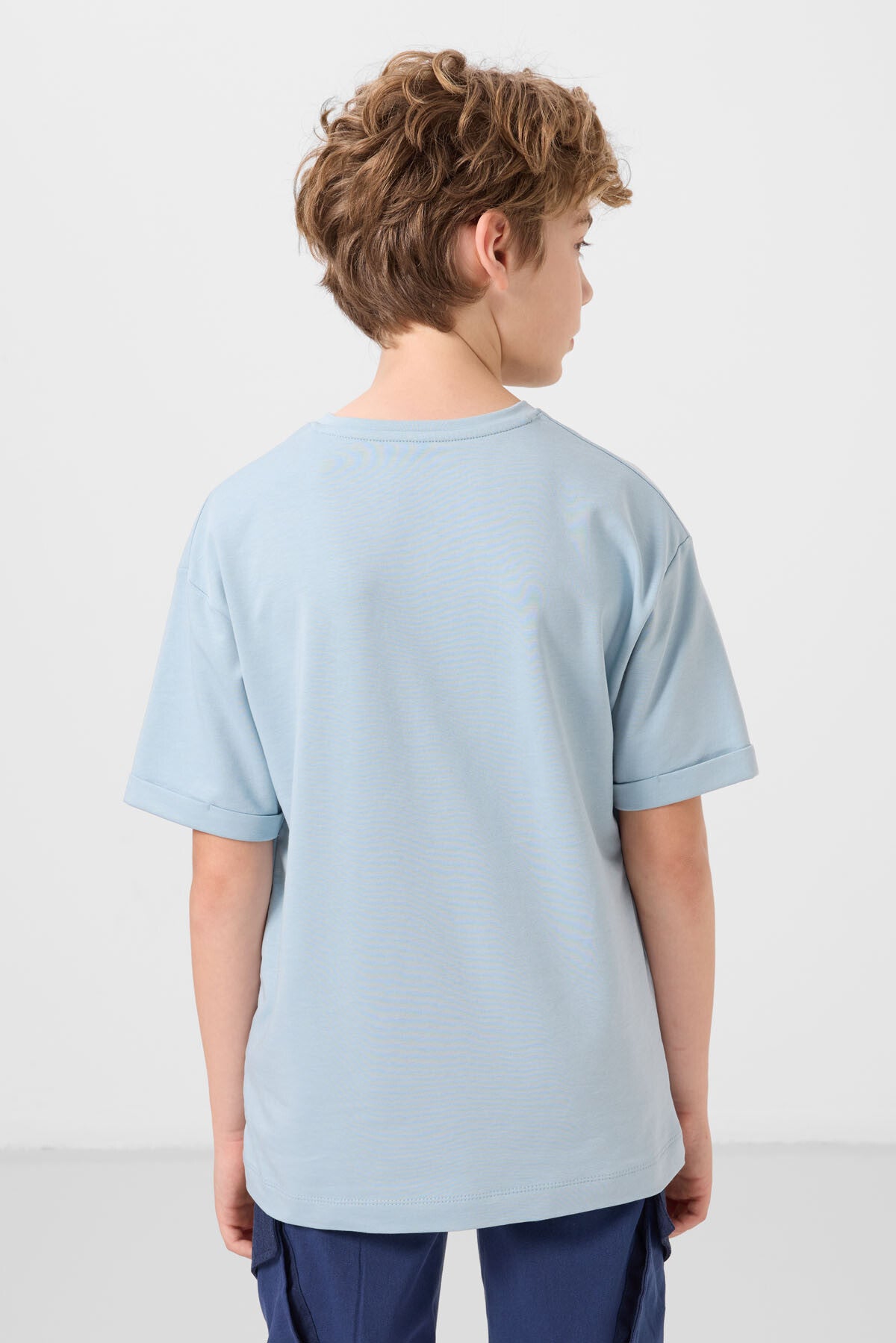 Light blue cotton soft woven oversize printed T-Shirt - 11301