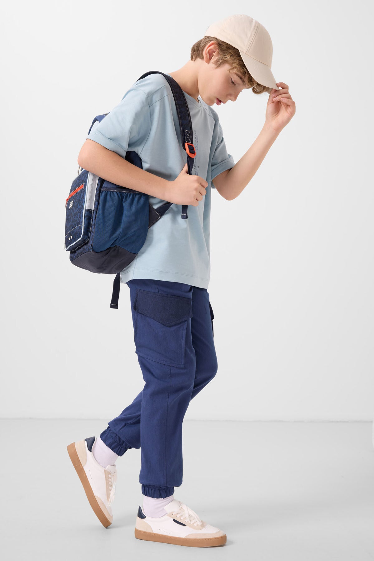 Light blue cotton soft woven oversize printed T-Shirt - 11301