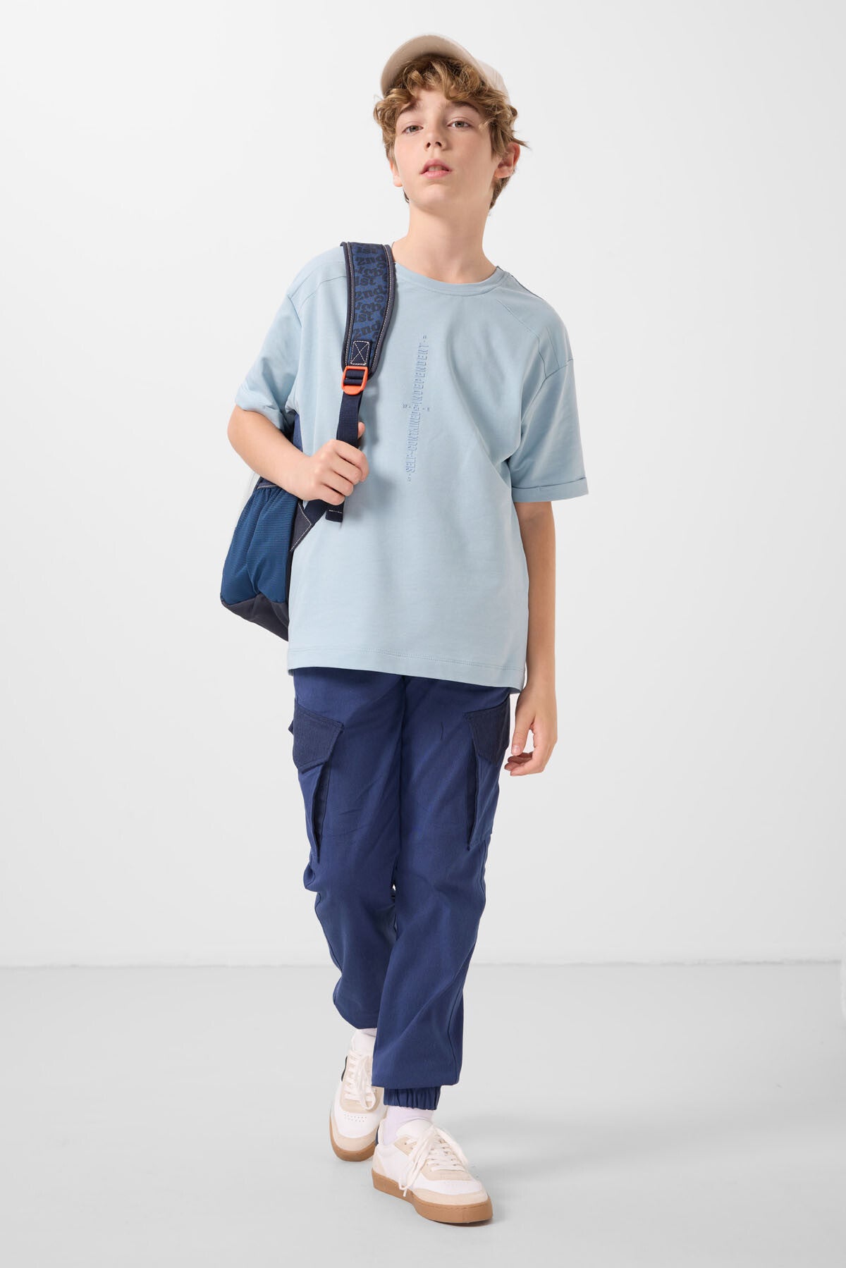 Light blue cotton soft woven oversize printed T-Shirt - 11301