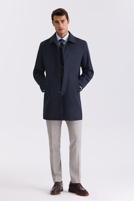 Navy Comfort Fit Shirt Collar Jacket With Concealed Buttons