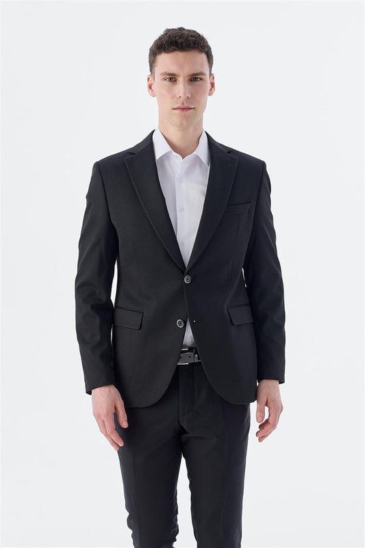 Black Slim Fit Single Collar Jacket