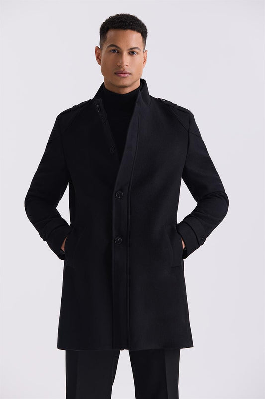 Black Regular Fit Judge Collar With A Fleece Jacket