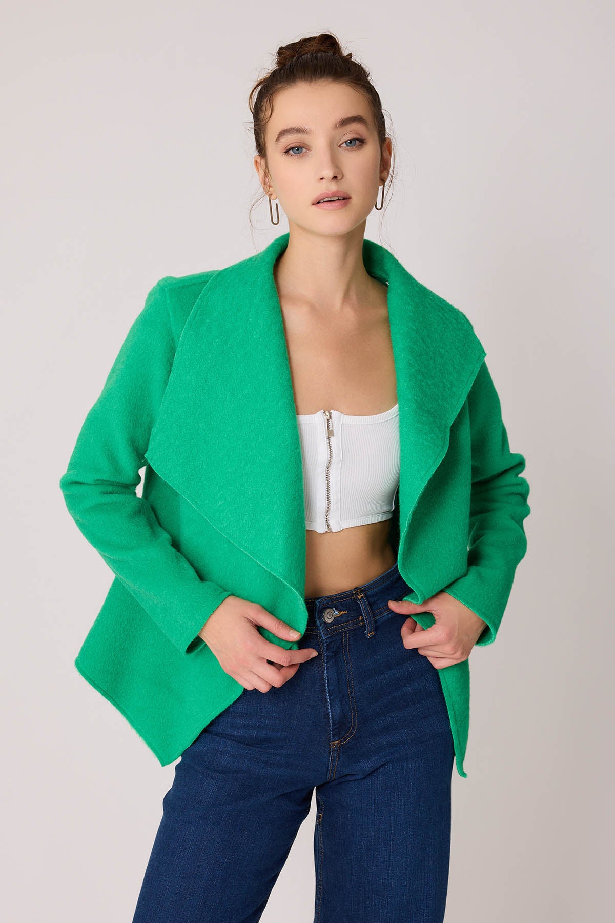 ASYMMETRIC JACKET WITH BUCKLE BINDING