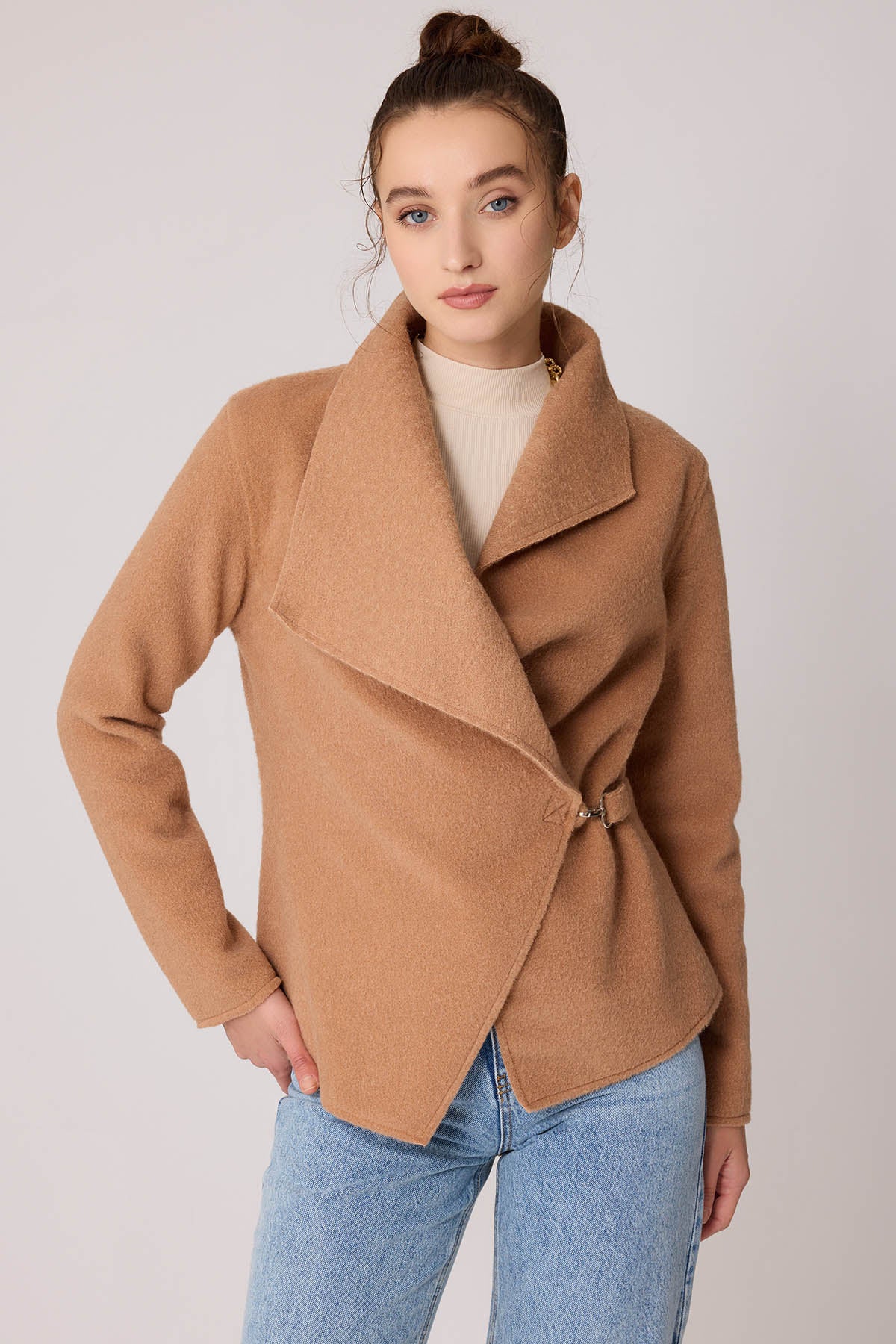 ASYMMETRIC JACKET WITH BUCKLE BINDING