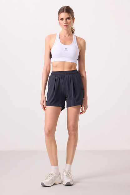 Anthracite Polyester Hidden Pocket Zippered Comfort Fit Women's Shorts - 91014