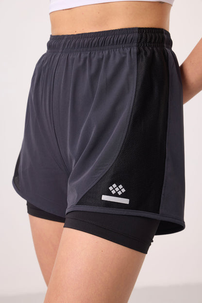 Anthracite Polyester Hidden Pocket Zippered Standard Fit Women's Lined Shorts - 91015