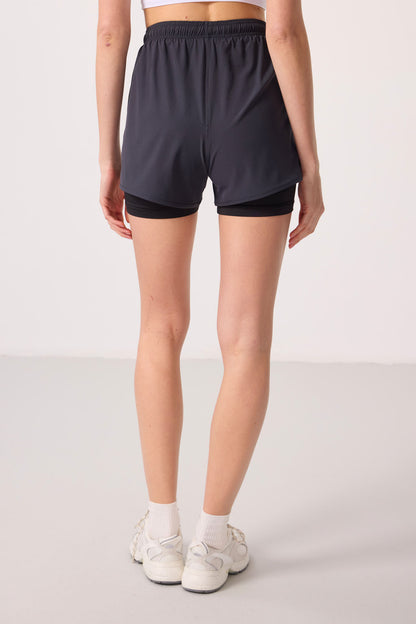 Anthracite Polyester Hidden Pocket Zippered Standard Fit Women's Lined Shorts - 91015