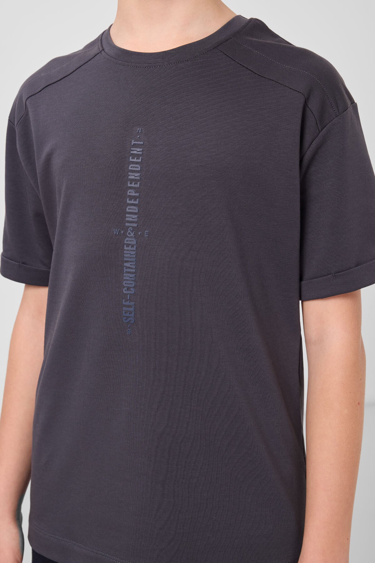 Anthracite cotton soft fabric oversize printed boys T-Shirt - 11301