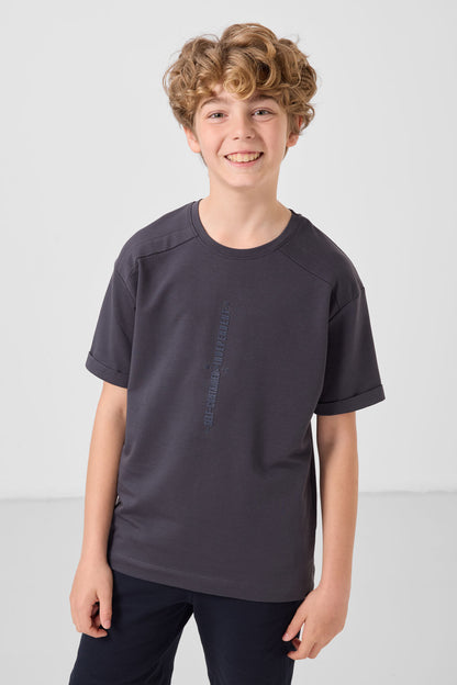 Anthracite cotton soft fabric oversize printed boys T-Shirt - 11301