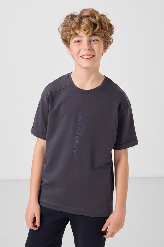 Anthracite cotton soft fabric oversize printed boys T-Shirt - 11301