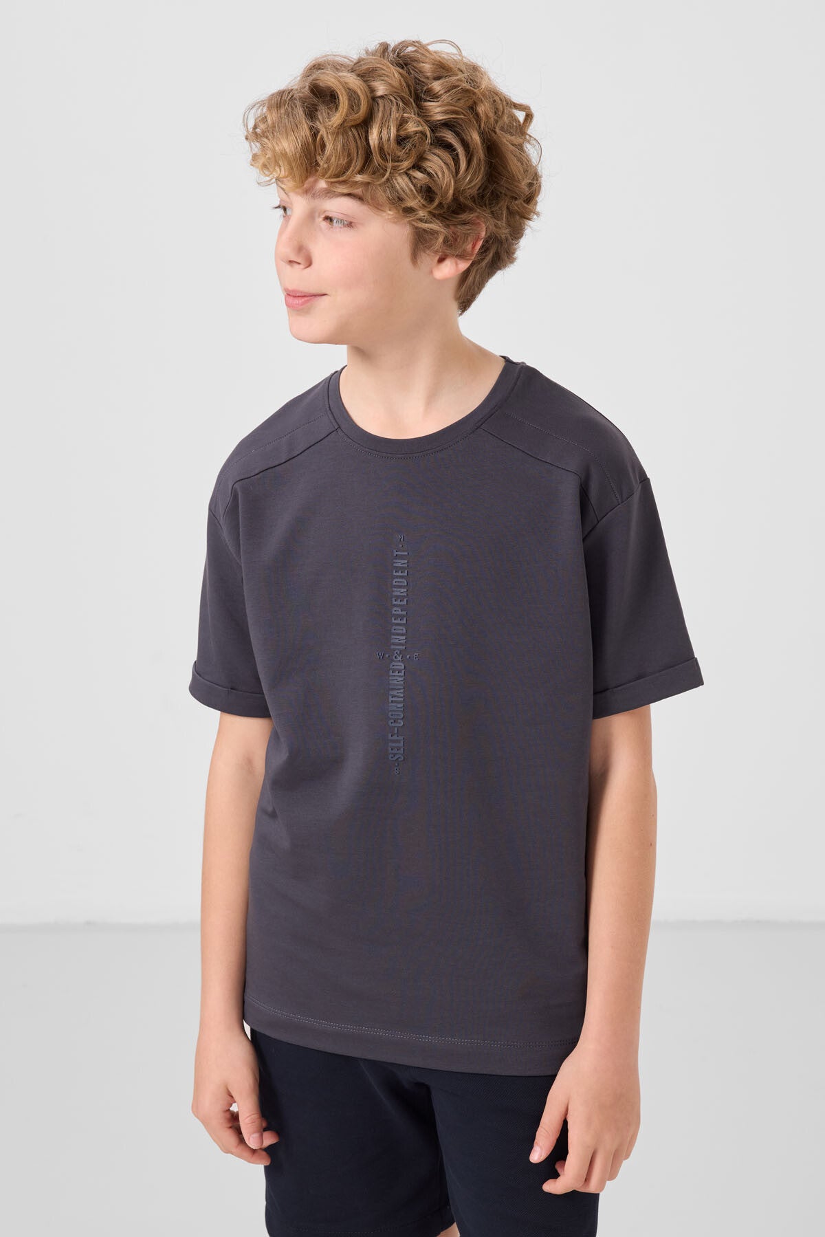 Anthracite cotton soft fabric oversize printed boys T-Shirt - 11301