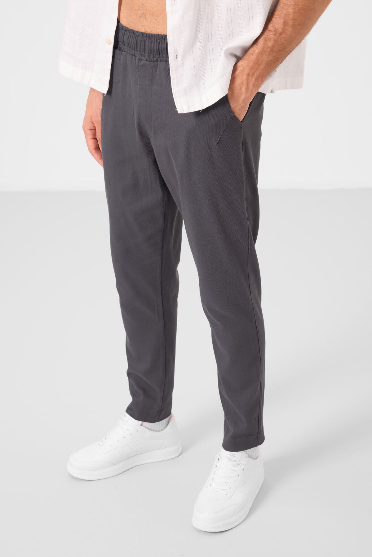 Anthracite Standard Fit Weaving Lightweight Flexible Chino Trousers - 82177