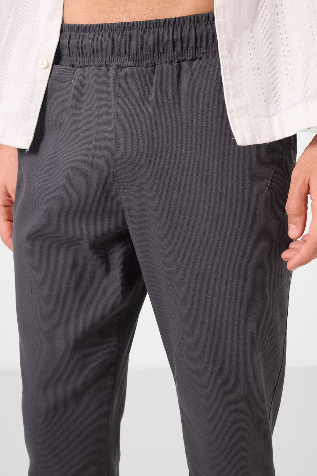 Anthracite Standard Fit Weaving Lightweight Flexible Chino Trousers - 82177