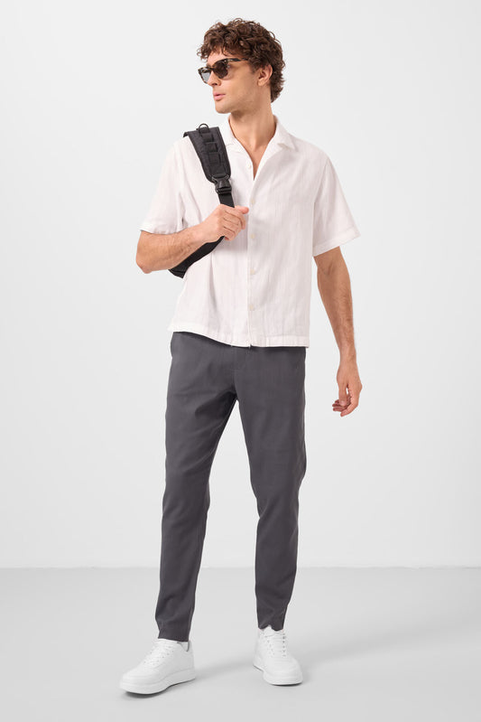 Anthracite Standard Fit Weaving Lightweight Flexible Chino Trousers - 82177