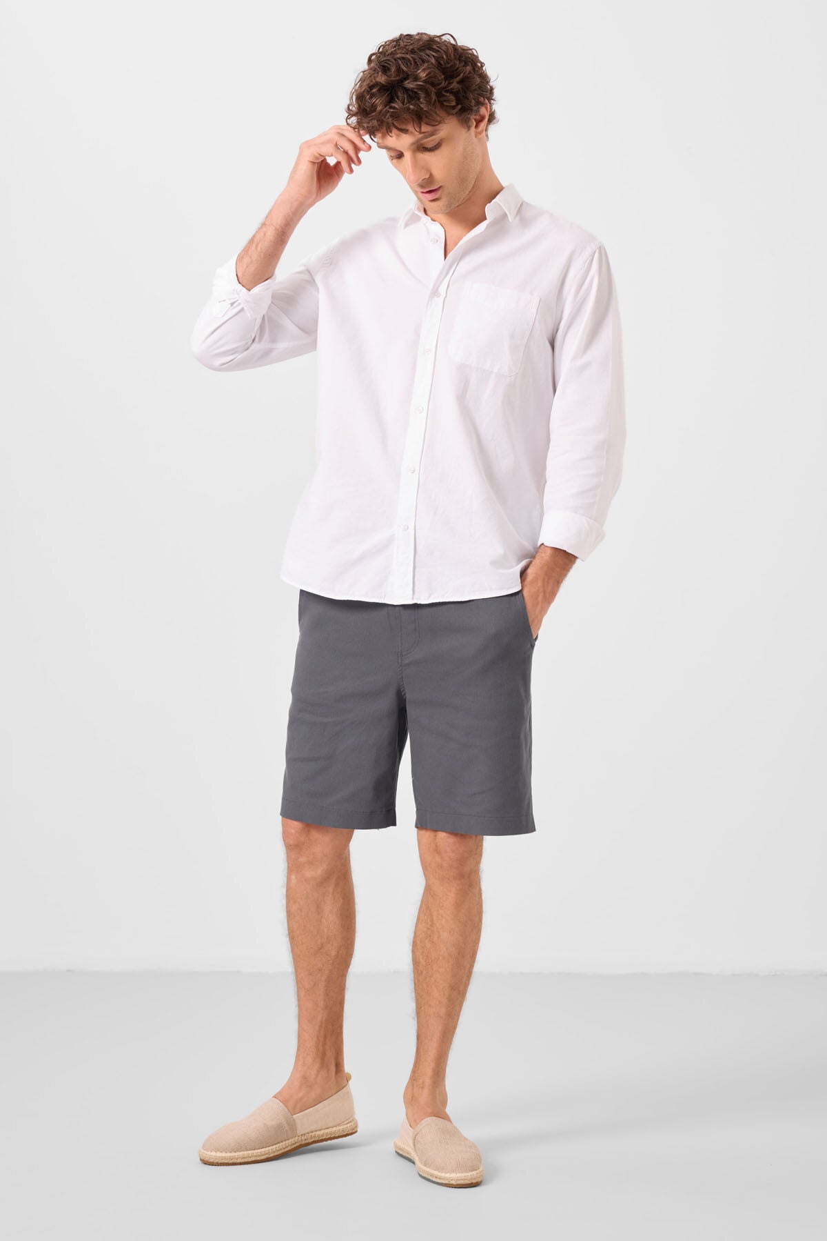 Anthracite Standard Fit Weaving Lightweight Flexible Chino Shorts - 81289