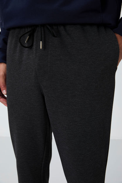 Anthracite Melange Textured Surface Standard Fit Men's Tracksuit Bottom - 82154