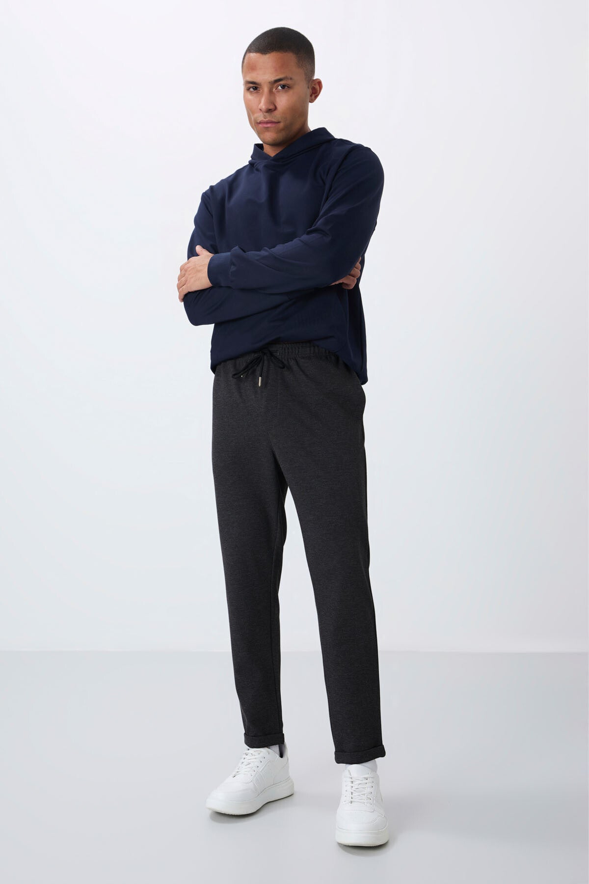 Anthracite Melange Textured Surface Standard Fit Men's Tracksuit Bottom - 82154