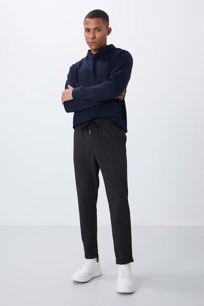 Anthracite Melange Textured Surface Standard Fit Men's Tracksuit Bottom - 82154