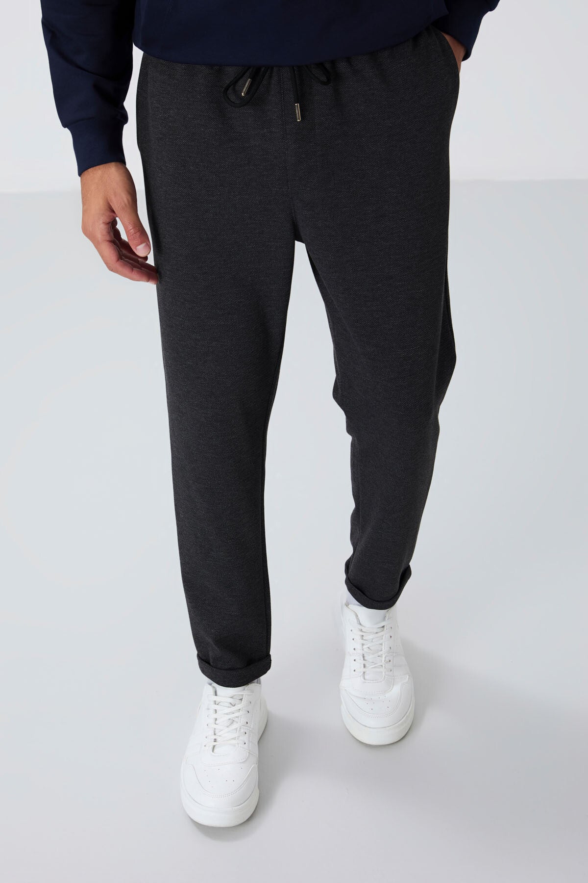 Anthracite Melange Textured Surface Standard Fit Men's Tracksuit Bottom - 82154