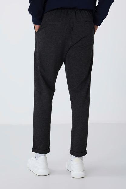 Anthracite Melange Textured Surface Standard Fit Men's Tracksuit Bottom - 82154