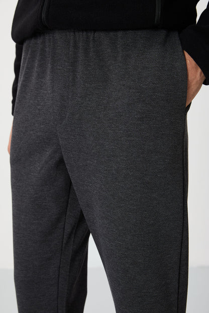 Anthracite Melange Textured Surface Standard Fit Men's Tracksuit Bottom - 82155