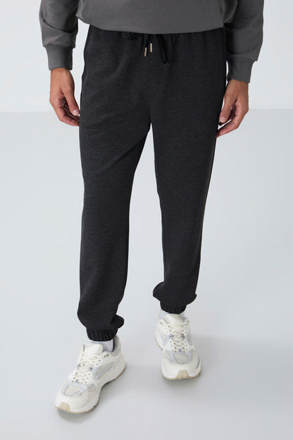 Anthracite Melange Textured Surface Standard Fit Men's Tracksuit Bottom - 82156
