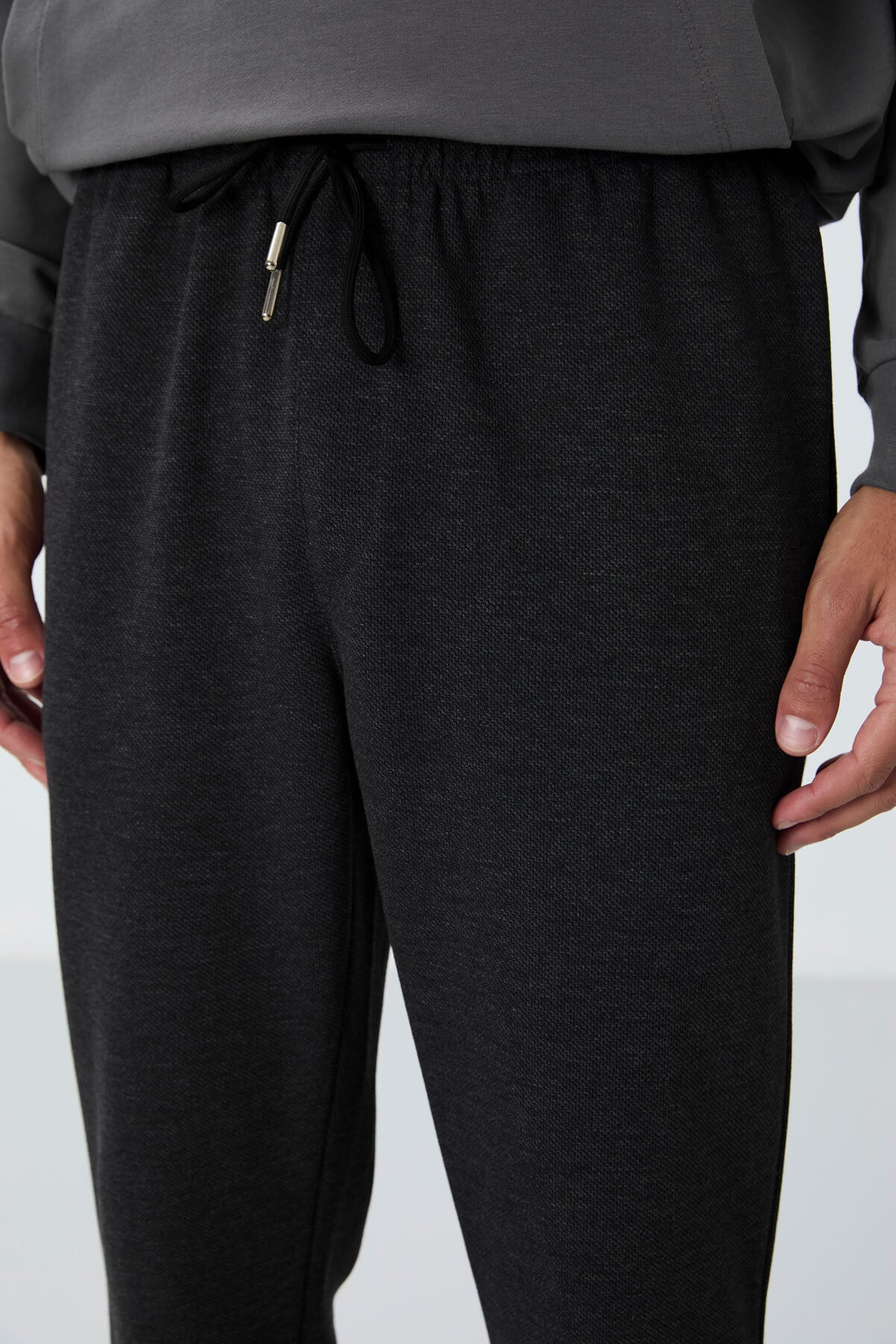 Anthracite Melange Textured Surface Standard Fit Men's Tracksuit Bottom - 82156