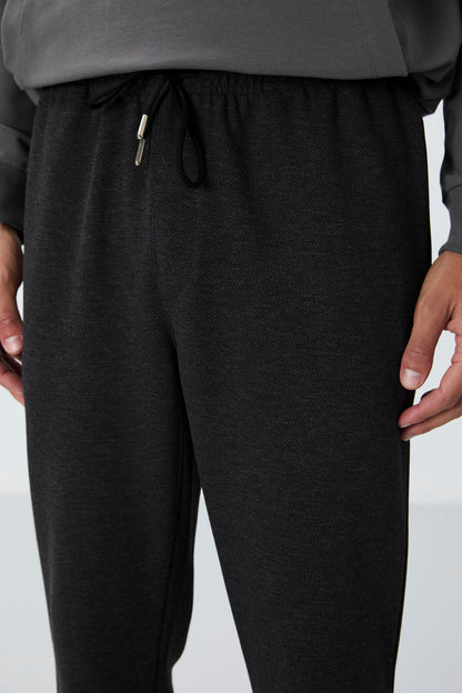 Anthracite Melange Textured Surface Standard Fit Men's Tracksuit Bottom - 82156