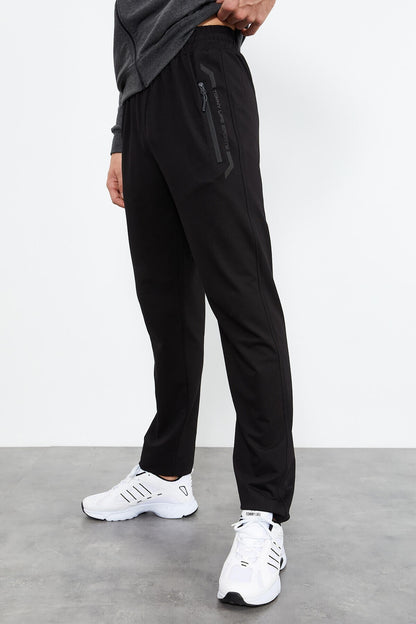 Anthracite Melange - Black High Collar Zippered Standard Fit Classic Cuff Men's Tracksuit Set - 85152
