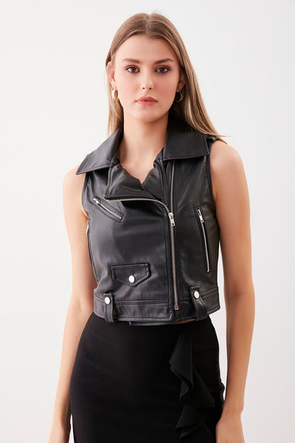 ZIPPERED LEATHER VEST