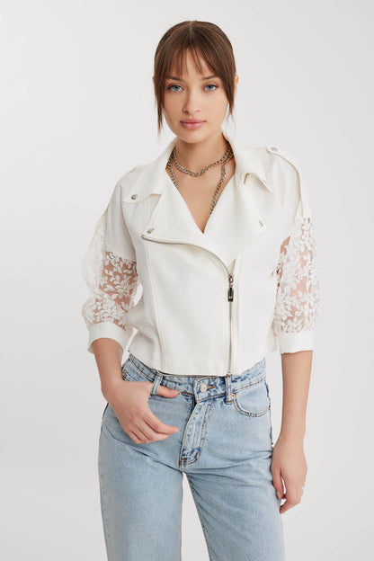 ZIPPERED JACKET WITH DETAILED SLEEVES