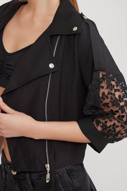 ZIPPERED JACKET WITH DETAILED SLEEVES