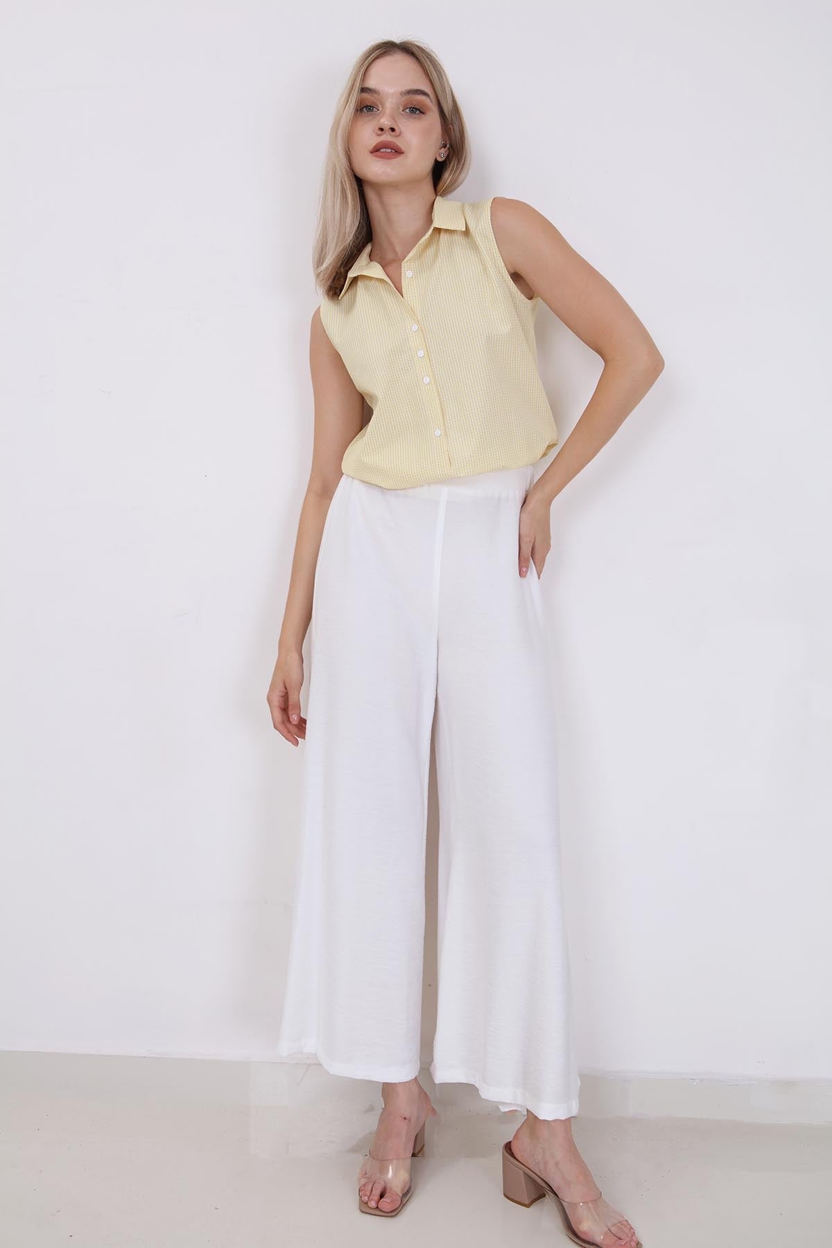 STYLISH WIDE LEG TROUSERS WITH ELASTANE BACK