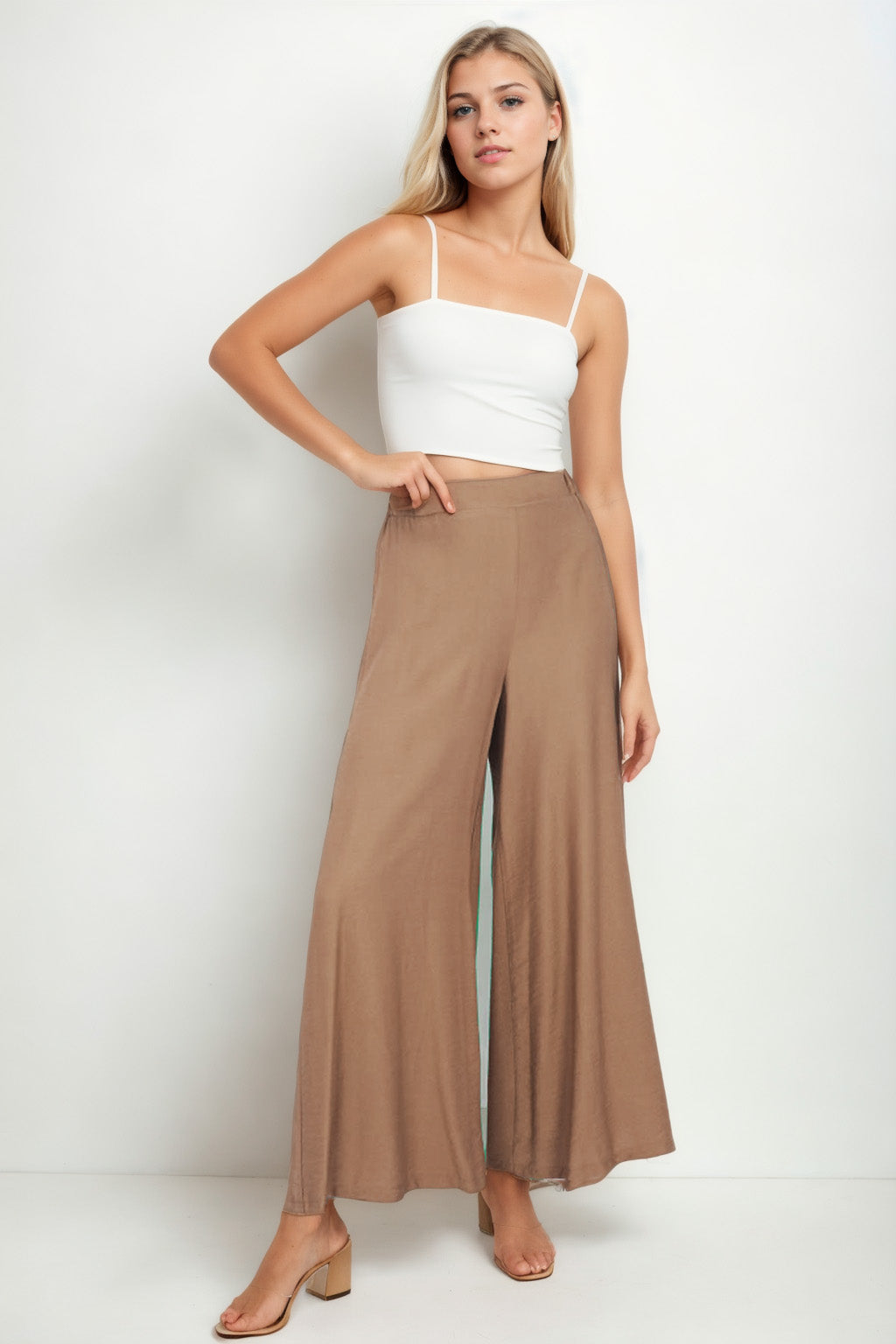 STYLISH WIDE LEG TROUSERS WITH ELASTANE BACK