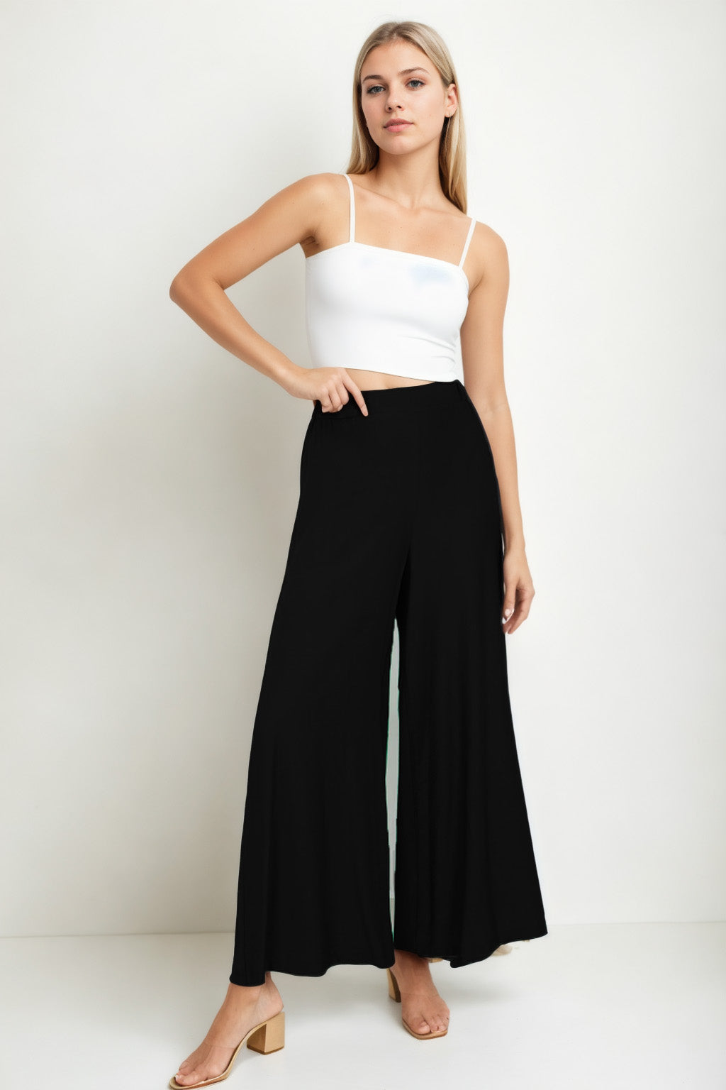 STYLISH WIDE LEG TROUSERS WITH ELASTANE BACK